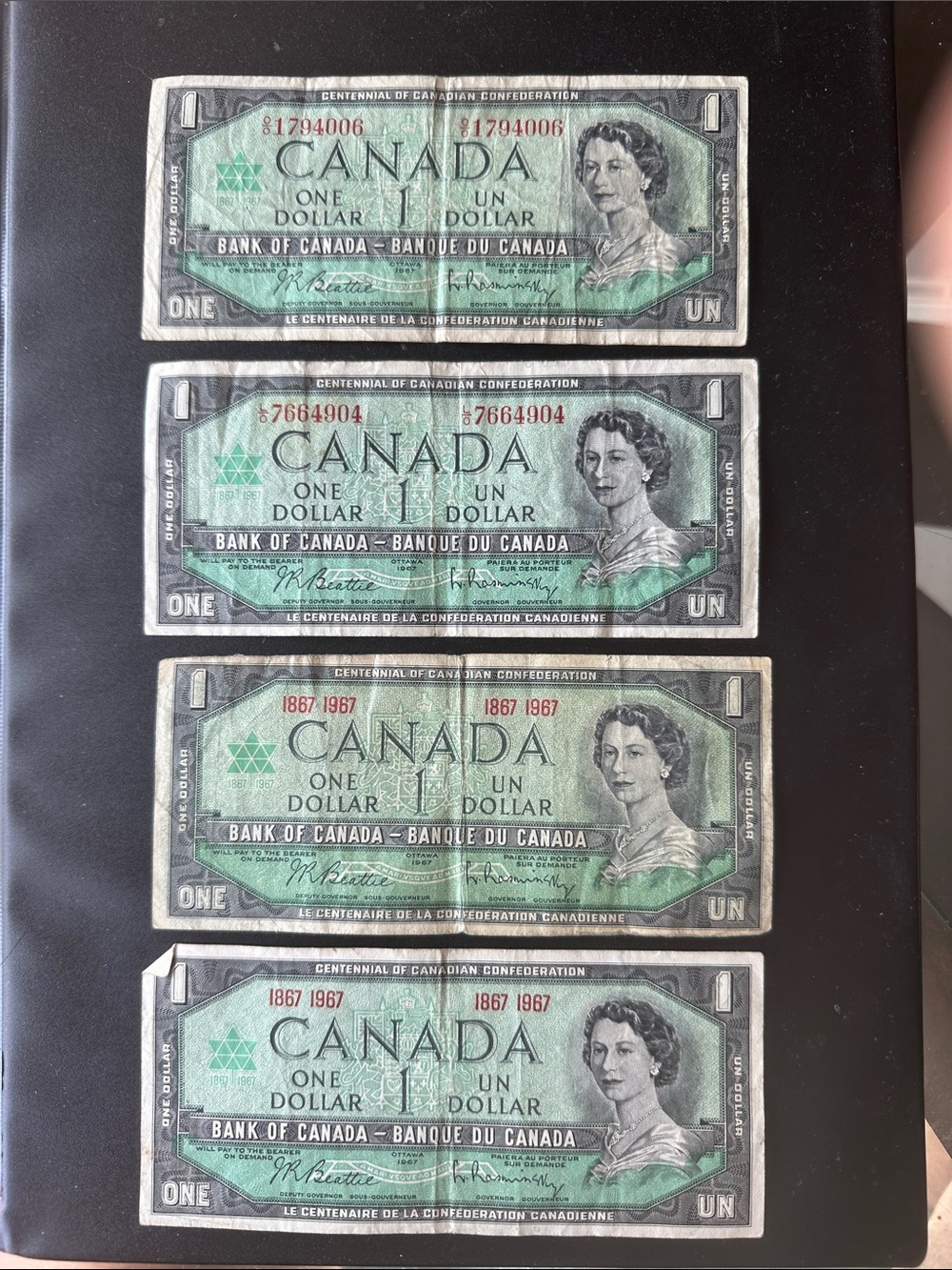 Lot of 4 1967 Bank Of Canada Centennial $1 Dollar Banknotes - Vintage - Expo Yr